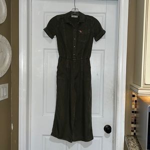 Abercrombie dark green full piece romper with pink logo size 9/10